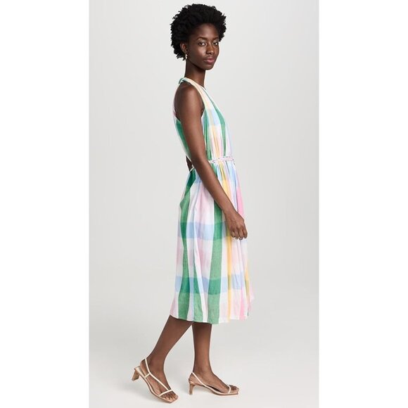 New Mille Marilyn Belted Sleeveless Cotton Midi Dress in Pastel Colors Plaid L - Picture 3 of 14
